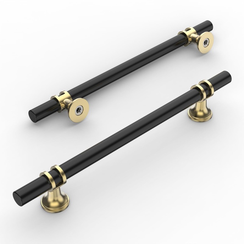 Amerdeco 10 Pack Black & Gold Cabinet Pulls 6.3 Inch(160MM)