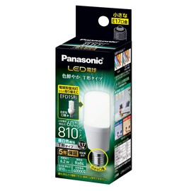 Panasonic LDT6NGE17ST6 LED Bulb, Base Diameter 0.7 inch (17 mm), Bulb 60 W Equivalent, Daylight White Equivalent (6.2 W), General Bulb, T Shape Type, Compatible with Enclosed Fixtures