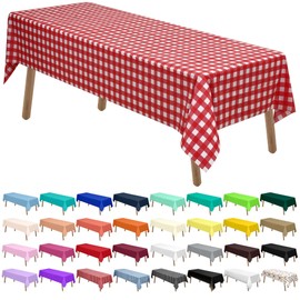 Red Gingham Checkered Plastic Tablecloths 2 Pack Disposable Table Covers 54 x 108 Inch Party Tablecovers Buffalo Plaid Table Cloths for BBQ Picnic Birthday Wedding Parties 8 ft Rectangle Table Use