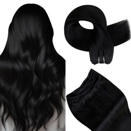 Hetto Weft Hair Extensions Human Hair Black Weft Extensions Human Hair Jet Black Sew in Hair Extensions Human Hair Soft Straight Weft Extensions Real Human Hair for Women 18 Inch 100g
