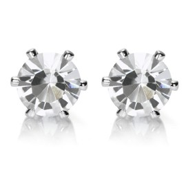 Riva Pierced Stud Earrings with Round Cut Gemstone Cubic Zirconia CZ [8 Colours Available] in 18K White Gold Plated, Simple Modern Elegance, Metal, Cubic Zirconia