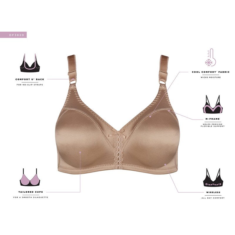 Bali Womens Double Support Wireless Bra, Comfortsoft Full-coverage Wirefree Df3820