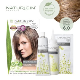 Naturigin Dark Golden Copper Blonde Hair Dye 6.0 - Permanent Hair Color 100% Grey Coverage - Certified Organic Natural Ingredients Deeply Nourishes the Hair - Ammonia Free, Vegan, Long Lasting Results