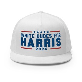 RIVEMUG NG White Dudes for Harris Embroidered Flat Bill Trucker Hat High Crown Adjustable Kamala Harris for President Cap