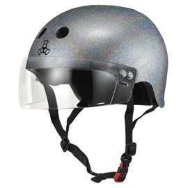 Triple Eight The Certified Sweatsaver Helmet with Visor for Roller Derby, Skateboarding and BMX, Silver Glitter, XS/S
