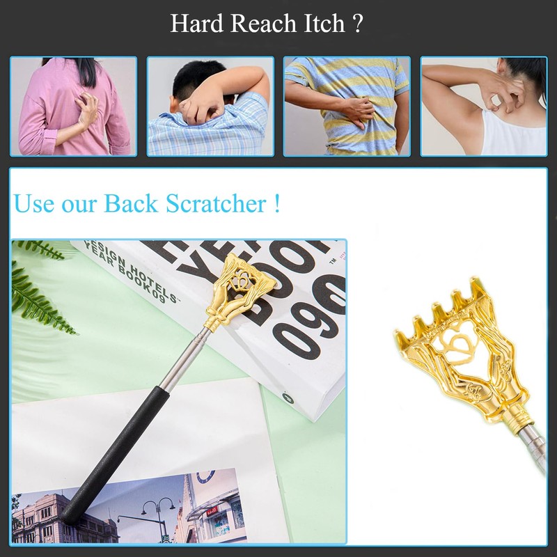 Telescopic Back Scratcher Extendable Handle, Portable Stainless Steel Hand Massage