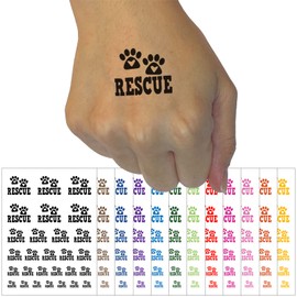 Rescue Dog Cat Paw Prints Hearts Love Fun Text Temporary Tattoo Water Resistant Fake Body Art Set Collection - Light Pink (One Sheet)