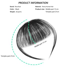 Rose bud Bangs Hair Clip in Fringe Bangs with Temples Bangs 100% Real Human Hair Extensions for Daily Wear Natural Black
