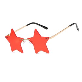JFTOWN Rimless Star Sunglasses Pentagram Glasses Transparent Party Sun Glasses for Women/men Prom Streetwear Christmas Eyewear (Red)