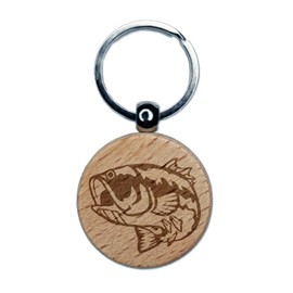 Sniggle Sloth Largemouth Bass Fish Fishing Engraved Wood Round Keychain Tag Charm