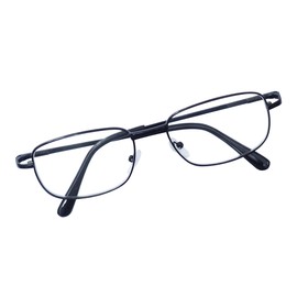 JoXiGo Reading Glasses Black +1.0 for Men Women Metal Rectangular Frame with Comfort Spring Hinge + Glasses Strap