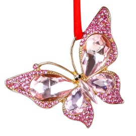 WaaHome Metal Butterfly Christmas Ornaments 2024 Pink Butterfly Keepsake Christmas Tree Ornaments, Monarch Butterfly Christmas Ornaments Decorations Gifts for Women Girls Mom Sisters
