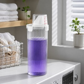 Laundry Detergent Dispenser Bottle with Measuring Cup – Transparent Storage Container for Detergent, Softener & Laundry Supplies