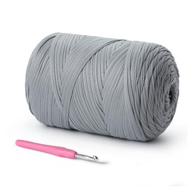 (800g/228yds) T Shirt Yarn, Soft Tshirt Yarn for Crafts and DIY Knitting Crocheting Cloth/Bag/Basket/Coaster, 100% Polyeste Elastic Fabric Chunky Thick Yarns for Crocheting (Light Gray)