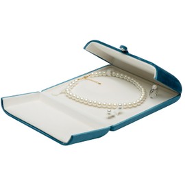 COWFEX Velvet Jewelry Set Box, Big Necklace and Ring Earring Pendant Gift Box, Pearl Necklace Jewelry Storage Case Blue (Blue)