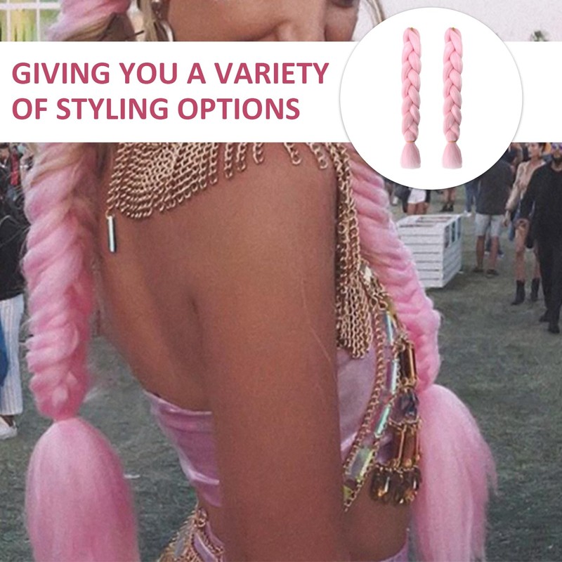 2 Pieces Bright Pink Wigs 60cm Glow in the Dark