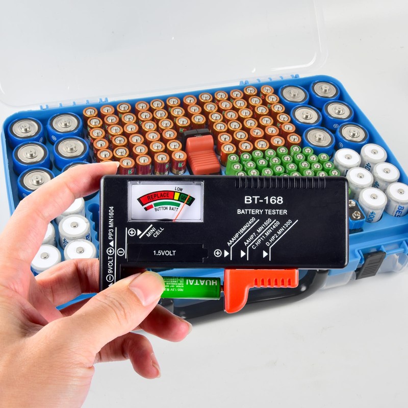 Battery Storage Organizer Case Holder Box with Tester, Double-Sided Batteries