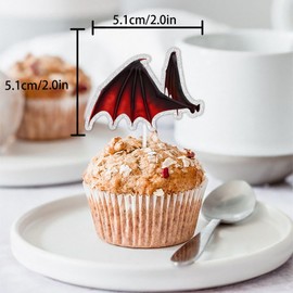 18pcs Red Glitter Dessert Cupcake Topper Pick for Dragon Wings Theme Decor Supplies Men Women Happy Birthday Party Decoration