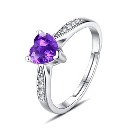 Vito Mother's Day Ring Gift for Mom, 925 Sterling Silver Birthstone Rings for Women, Adjustable Open Heart Cubic Zirconia 12 Months Birthstone Rings Jewelry Mother's Day Gift for Mom Wife Daughter,