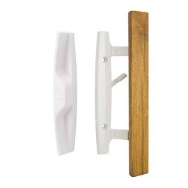 Lanai Sliding Glass Door Handle Set with Oak Wood Pull in White Finish, Standard 3-15/16” CTC Screw Holes, 1-3/4" Door Thickness