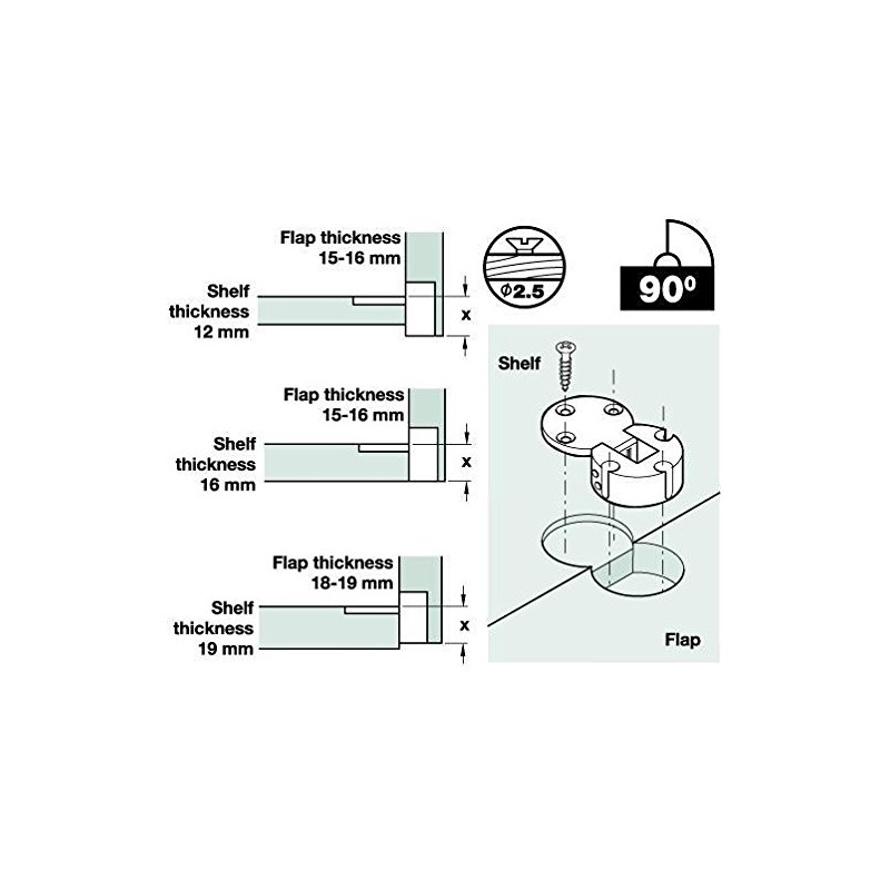 1 x Plano Medial Flap Hinge - 90 Degrees Opening