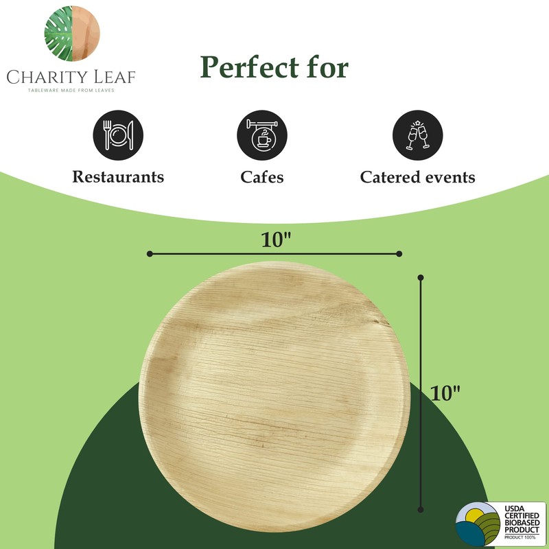 Charity Leaf Disposable Palm Leaf 9" Round Plates (200 pieces)