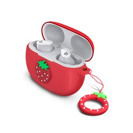 Newseego Compatible for Beats Studio Buds Case,Cute Kawaii Strawberry Cover with Keychain 3D Cartoon Design Protective Skin Soft Silicone Funny Case for Girls Women Shockproof-Strawberry Red