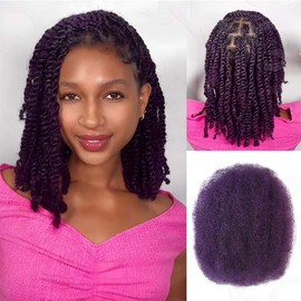 QVR Afro Kinkys Bulk Human Hair for Dreadlock Extensions Repair Locs 50 Gram/Pack, Purple Color 22 inches Mini Twist Braiding Afro Kinky Human Hair for Locs