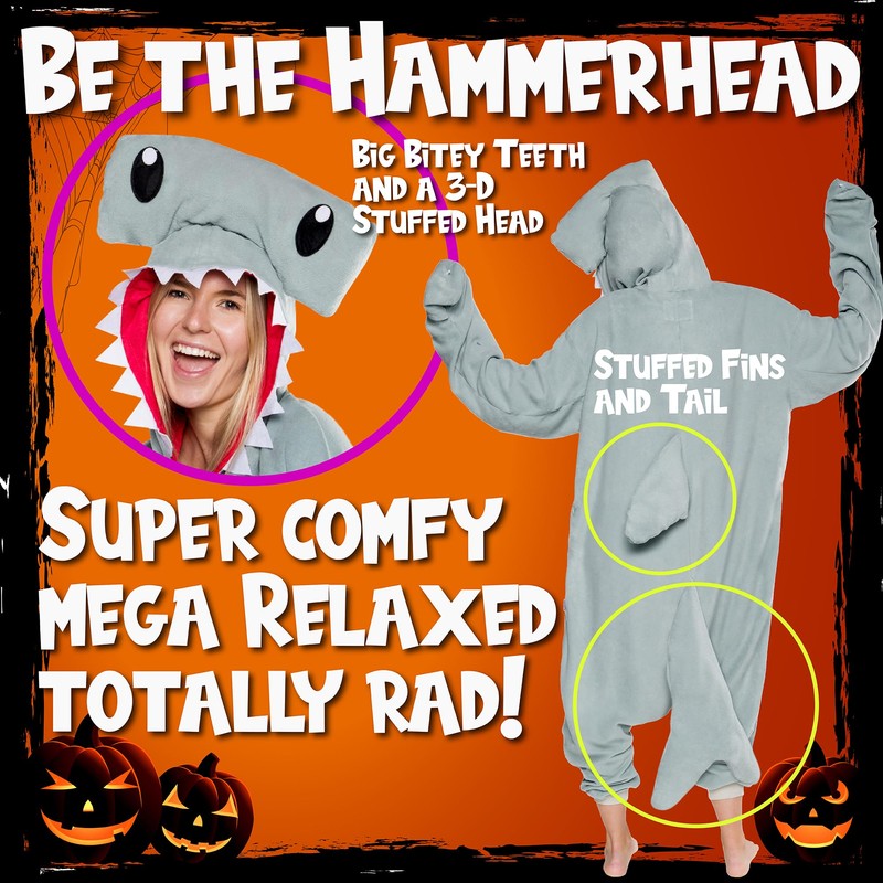 FUNZIEZ! Hammerhead Shark Pajamas - One Piece Cosplay Costume (Grey,