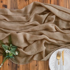 Aoksunova Muslin Wedding Table Runner, Brown, Decorative Cheesecloth Fabric, 3 m x 80 cm