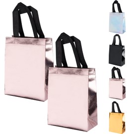 SUSNUAN Shiny Gift Bag, 2 PCS Rose Gold Gift Bags Reusable Medium Gift Bags with Handles, Birthday Gift Bag for Birthday, Party, Weddings, Festival Celebration, Baby Showers (250x200x100mm)