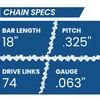 ZENTOP Carbide Chainsaw Chain 18 Inch, 063" Gauge, .325" Pitch,