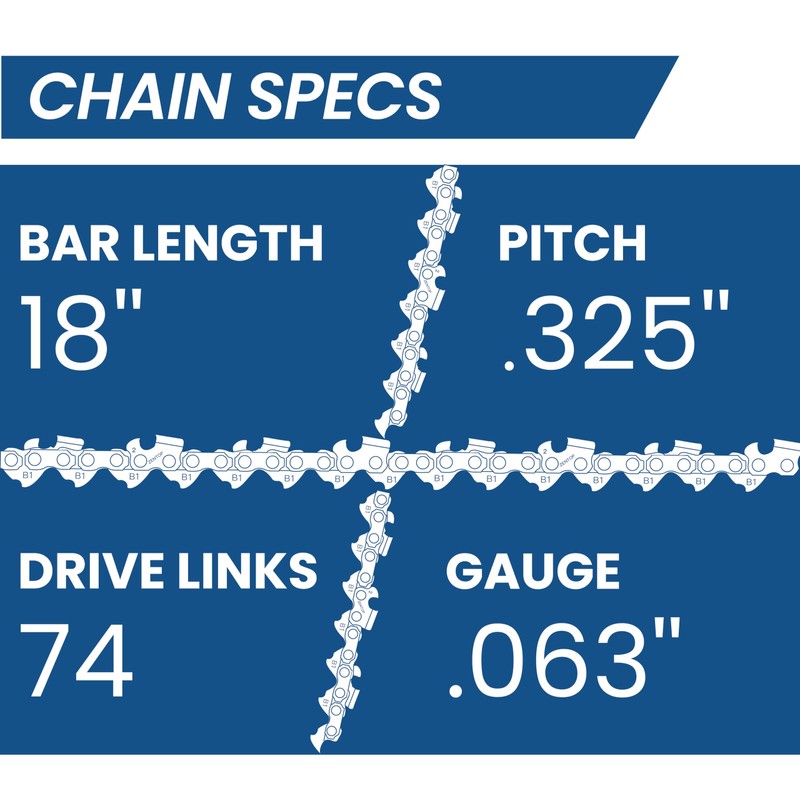 ZENTOP Carbide Chainsaw Chain 18 Inch, 063" Gauge, .325" Pitch,
