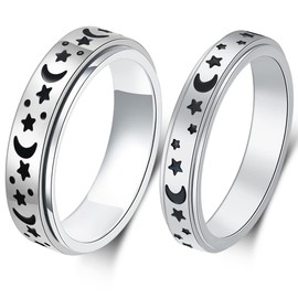 AmorArtSky Spinner Ring for Anxiety Relief Fidget: Anxiety Ring for Women Men, Titanium Stainless Steel Spinner Ring, 4MM 6MM, Size 6-10, Moon Star Fidget Ring-Silver, size 7, Metal, No Gemstone