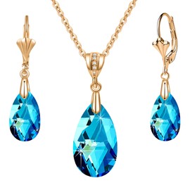 EVEVIC - Collar con colgante de lágrima de cristales austriacos para mujer, chapado en oro de 14 quilates, hipoalergénicos, con cierre de palanca, aretes colgantes, Latón Cristal Oro rosa, Cristal