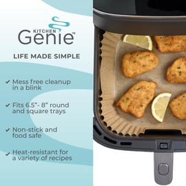 KITCHEN GENIE BPA-Free Air Fryer Liners Disposable, 100 PCS, Non-Stick Oil Proof Parchment Paper Sheets for Easy Clean Cooking, Fits 5-8 QT Basket, Microwave, Toaster Oven, Free of Bleach, 8 In Square