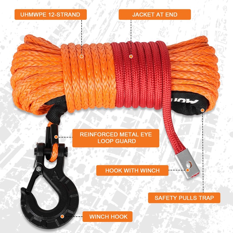 Aomifunny Synthetic Winch Rope,1/4" x 50 ft 10000Lbs Winch Rope