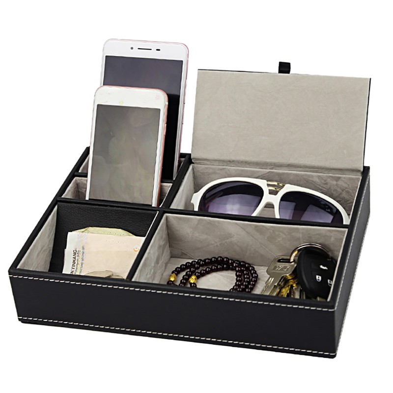 Multi functional PU Leather Desktop Stationery Business Office Supplies Storage