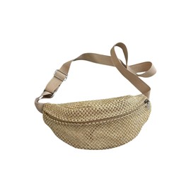 Milumia Women's Hollow Crossbody Straw Bags Adjustable Strap Beach Vacation Waist Pouch Khaki One Size