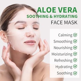 Aloe Vera Soothing Mask Hydrating Face Masks Skincare Moisturizing Facial Sheet Mask Skin care for Dry, Oily, Sensitive Skin Face Mask for Acne, Sun C