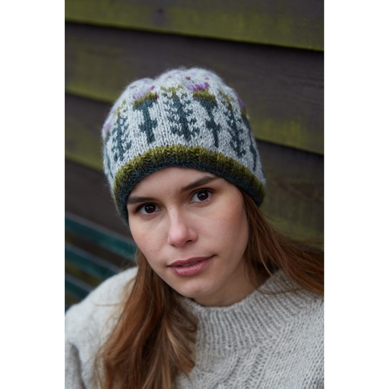 Pachamama Women Wool Beanie Hat Handknitted Scots Thistle Design Multicoloured