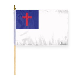 AGAS Flags 16"x24" Inch Christian Religious Stick Flag, Printed on Economy Polyester, Single Stitched, Attached to 36" x 3/8" Inch Natural Wood Pole with a Gold Ball Spear Top.