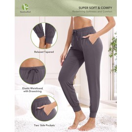 BambooBud Women's Pajama Pants Casual Pajama Joggers Pant Soft Knit Yoga Bottoms Pj Bottom with Pockets S-XXL, B-iron Grey, Large