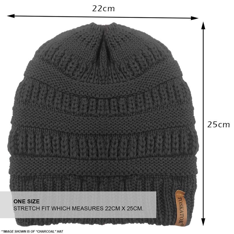 TOSKATOK® Ladies Womens Plain Ponytail Messy Bun Ribbed Winter Beanie