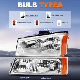 Shocklight Headlights Compatible with 2003 2004 2005 2006 2007 Chevy Silverado1500/2500/3500/1500HD/2500HD,2003 2004 2005 2006 Avalanche 1500/2500 Headlamp Chrome Driver and Passenger Side