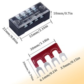 CEEYSEE Screw Terminal Strip, 6 Pieces 4 Positions Double Row Covered Screw Terminal 600V 15A + 6pcs 4 Positions Pre-Insulated Black/Red Fork Terminal Block 400V 15A (DTB1504)
