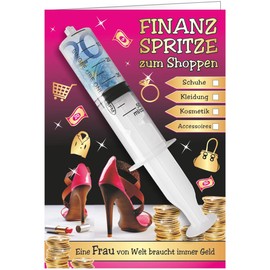 AV Andrea Verlag Große A5 Glückwunschkarte die etwas andere Geldspritze als Geburtstagsgeschenk Benzinkasse, Scherzartikel Idee für EIN Geldgeschenk (XXL Finanzspritze: - Zum shoppen -)