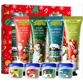 5PCS Christmas Hand Cream Gift Set - Moisturizing Non-greasy Fast-Absorbing for Dry Cracked Hands with Shea Butter & Vitamin E, Stocking Stuffers for Women (Hand cream + Lip balm, One Size)