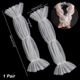 AHANDMAKER 1 Pair Removable Long Mesh Sleeves Made of Polyester White Fingerless Gloves Transparent Gloves 59.5 cm Long Arm Warmers for Bride Long Lace Gloves for Women Wedding, White