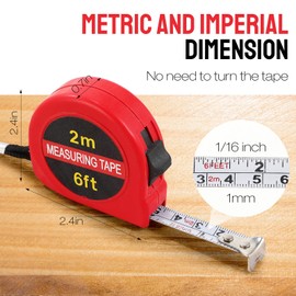 Copkim 50 Pcs 6ft Mini Tape Measure Retractable Bulk 2m Small Measuring Tape Pocket Tiny Measurement Tape with Inch and Metric for Construction Operation Christmas Bulk Items Gifts for Men (Red)